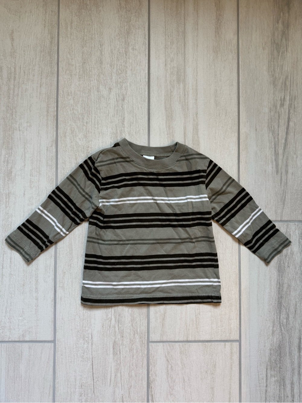 Striped Long-Sleeve Kids Tee - Olive Green & Black